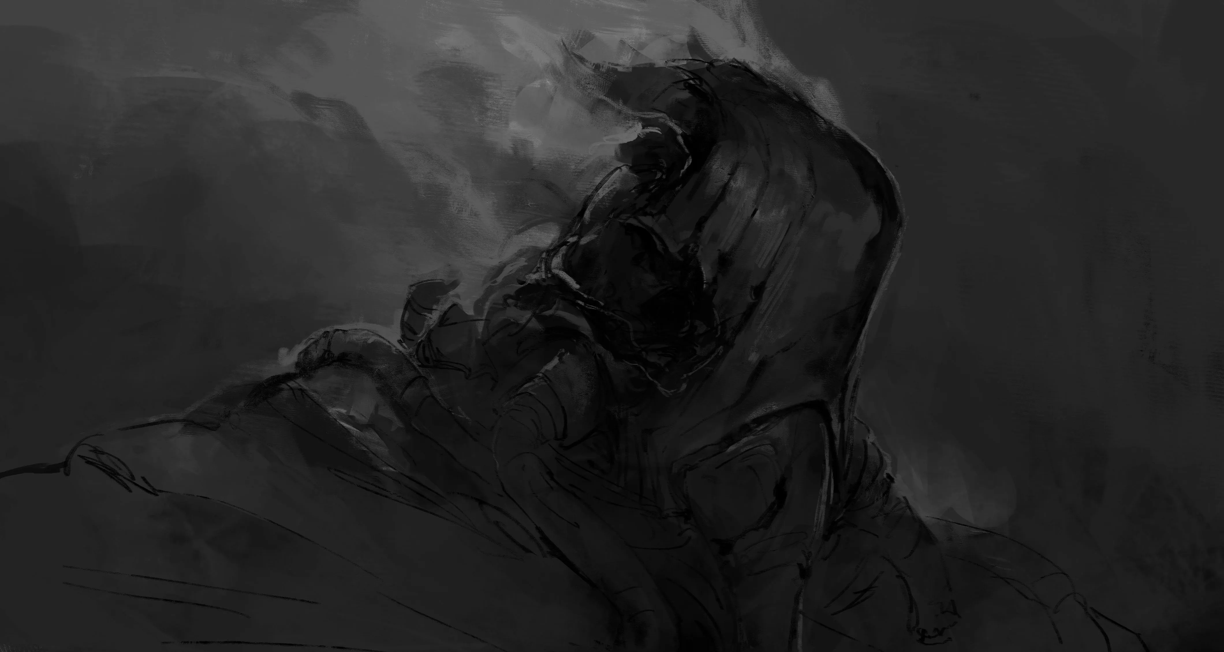 Ashy and menacing